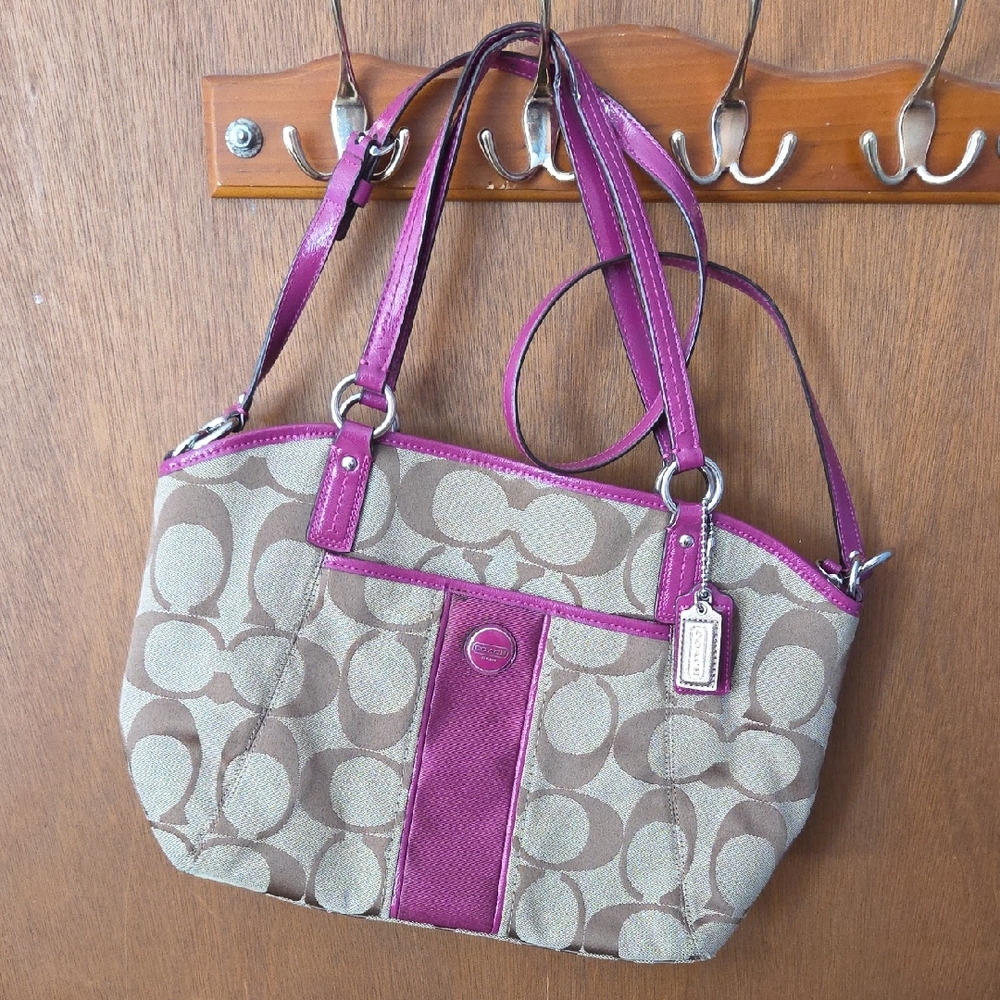 Coach Canvas Shoulder Bag - Purple and Tan